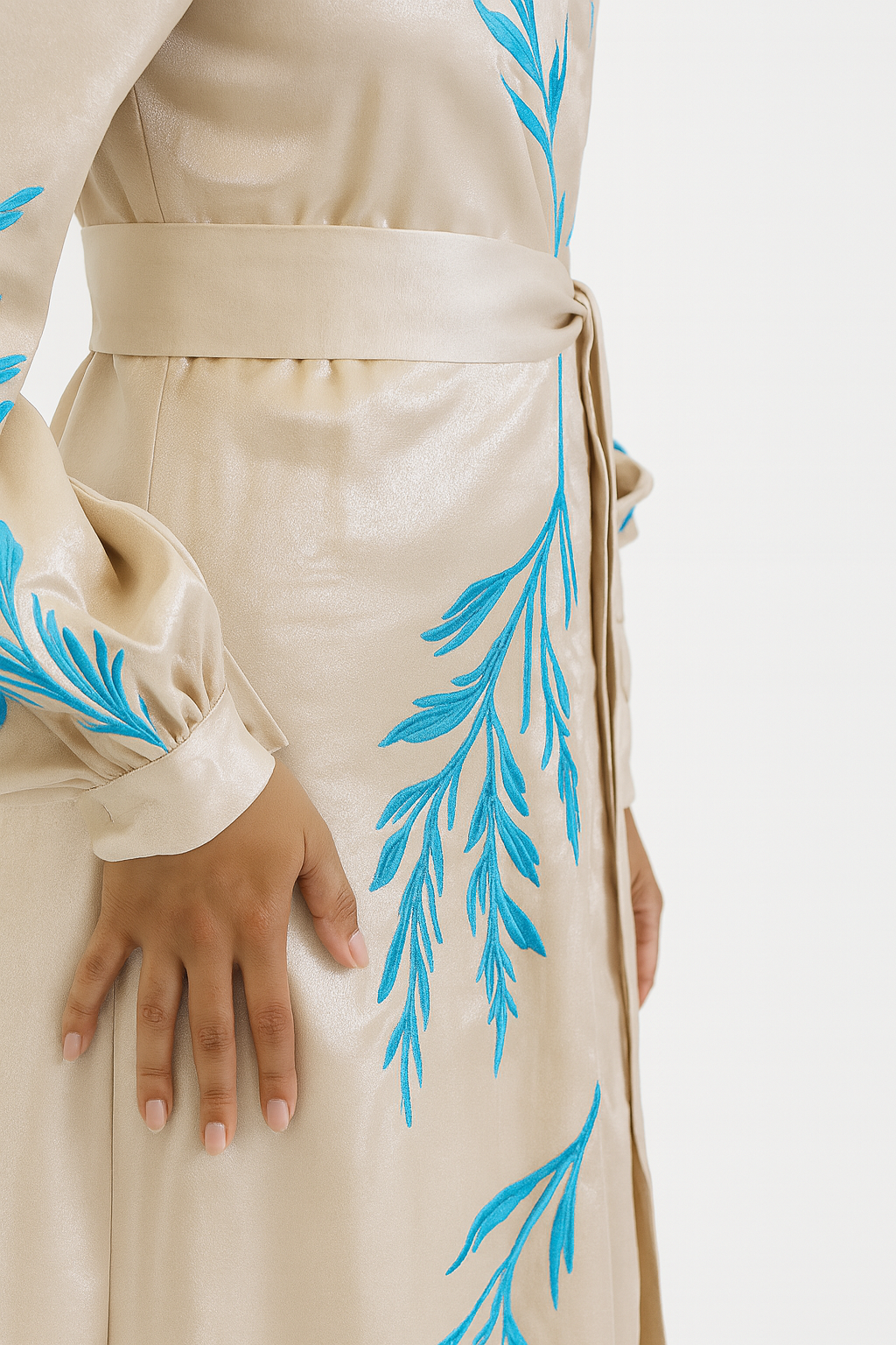 Robe Royal “Willow” Hand-Embroidered Maxi Robe – Sand & Azure