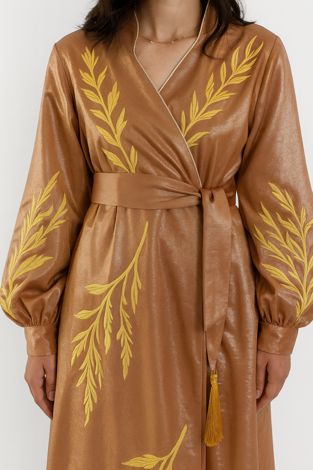 Robe Royal “Willow” Hand-Embroidered Velvet Maxi Robe — Rose Gold