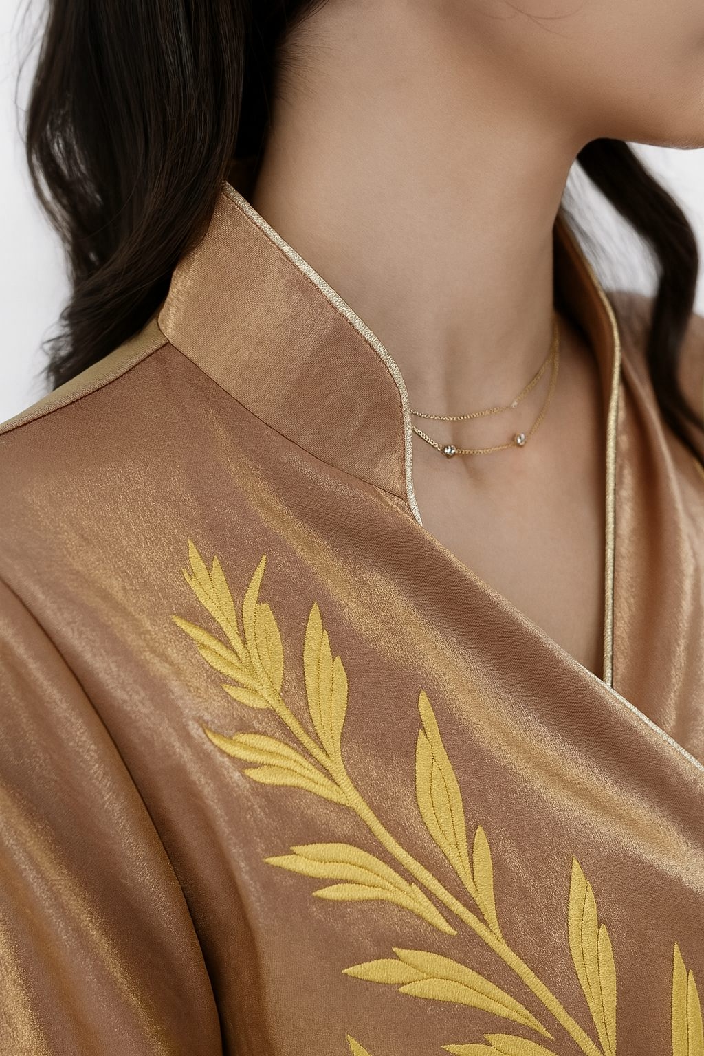 Robe Royal “Willow” Hand-Embroidered Velvet Maxi Robe — Rose Gold