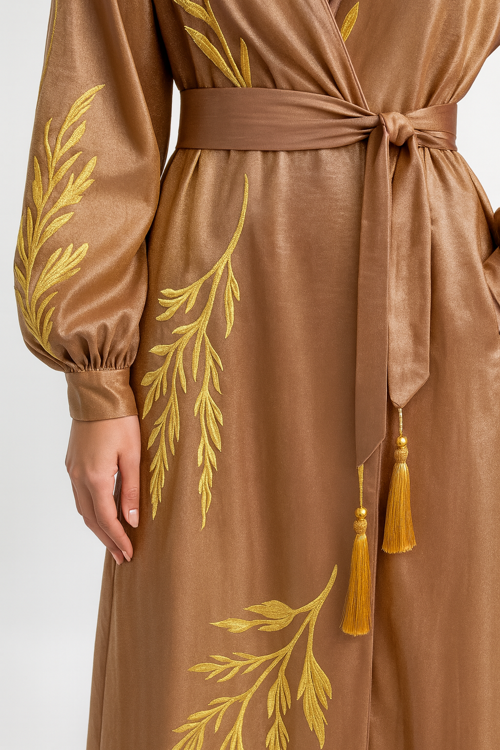 Robe Royal “Willow” Hand-Embroidered Velvet Maxi Robe — Rose Gold